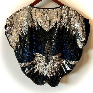 Vintage Sequin Embellished Black and Silver Women's Top